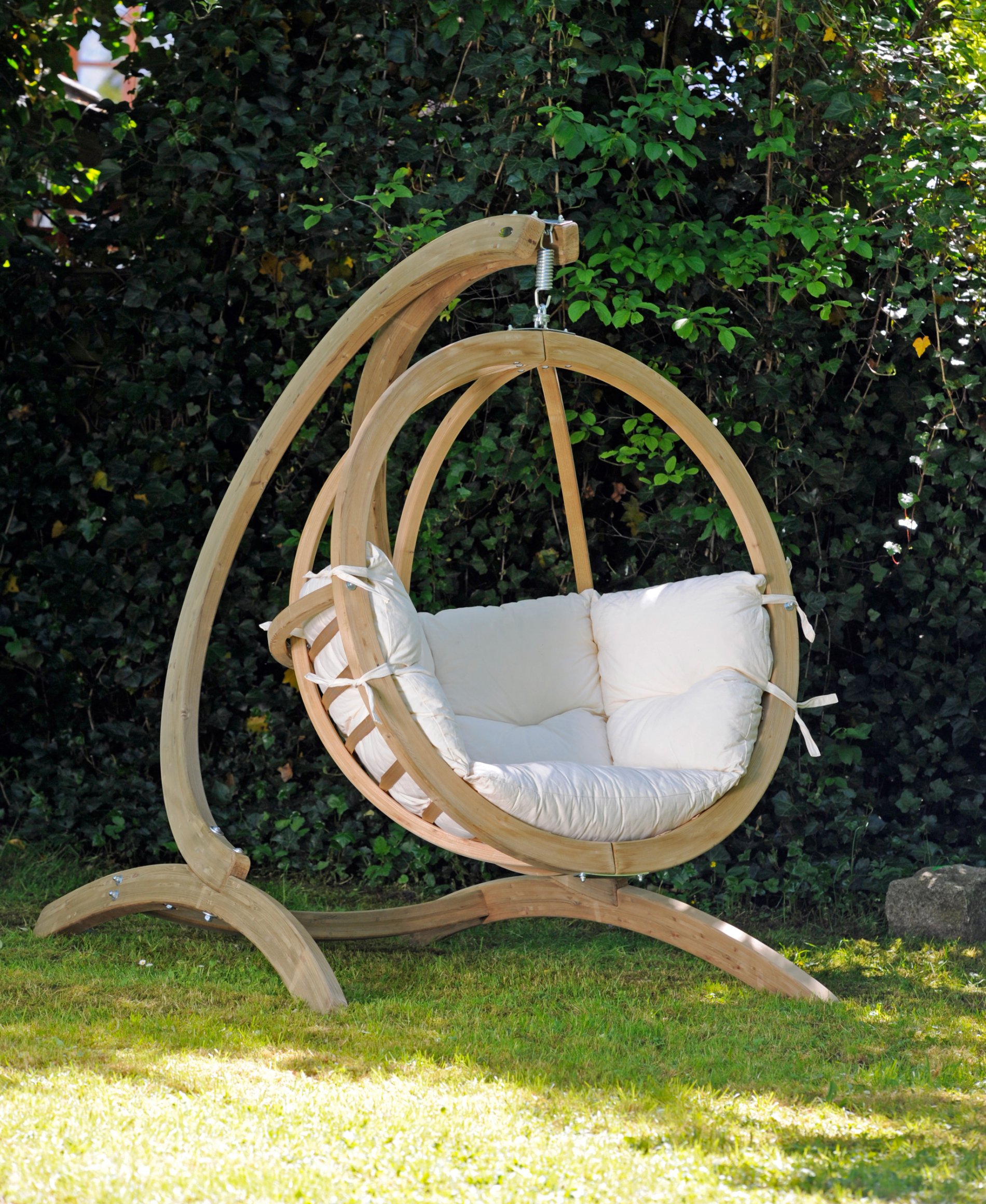 AMAZONAS Fauteuil Suspendu Palau Ocean - Rembourré Avec Accoudoirs En Bois - Jusqu'à 120kg - Tissu Rayé Bleu - Inclus Sac De Transport