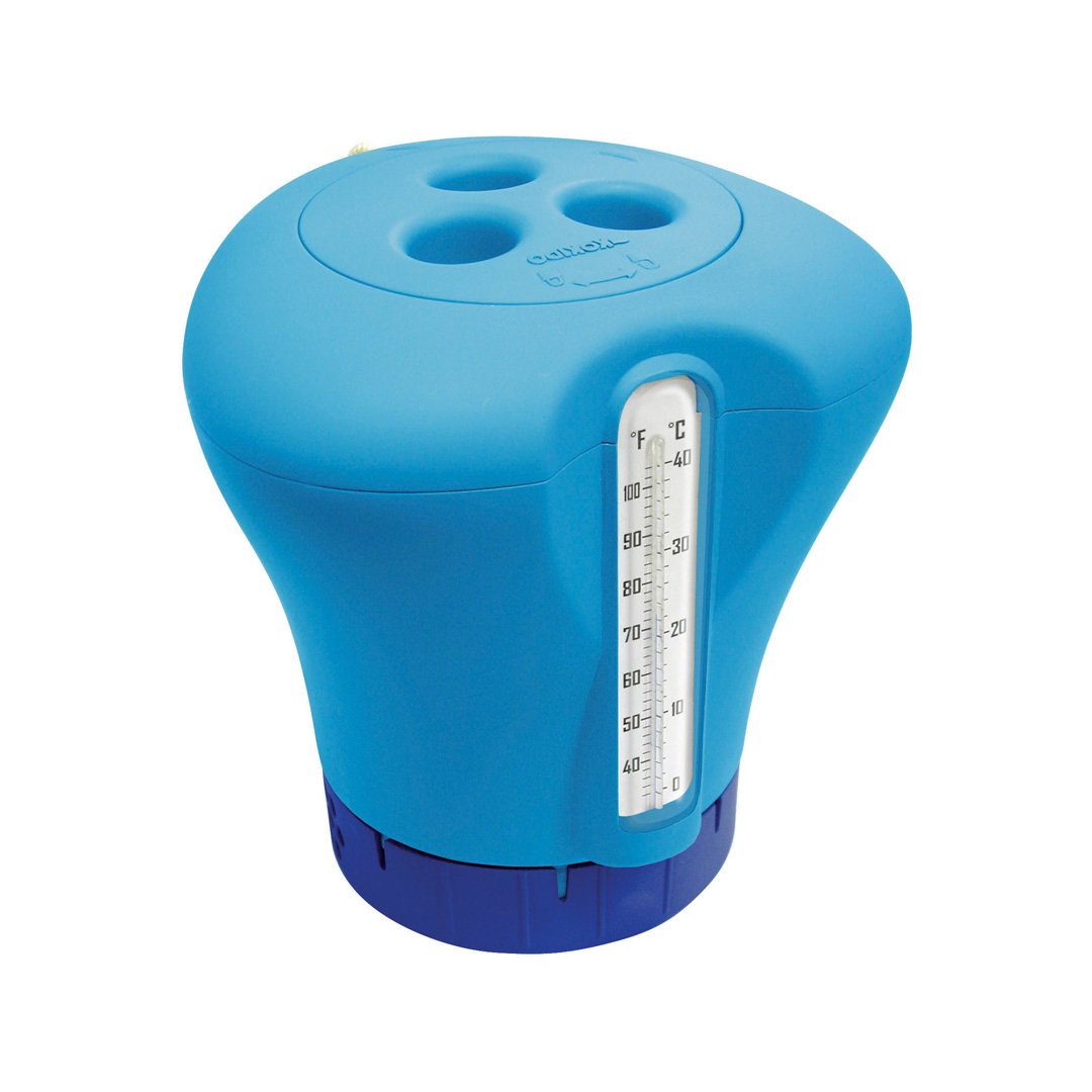 Flotteur de dosage de chlore avec thermomètre Bleu